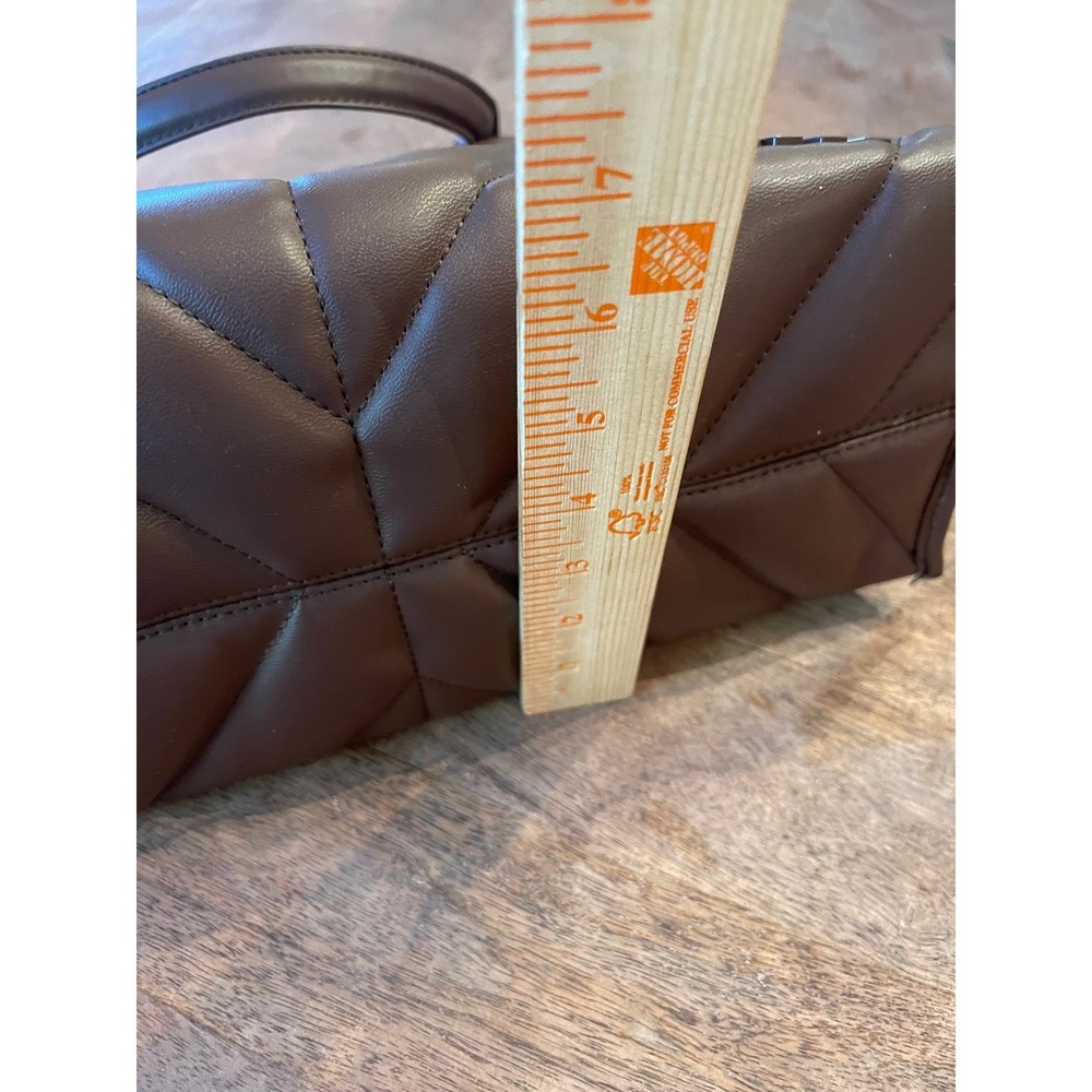 Steve Madden Brown Quilted Satchel Crossbody Bag SM Logo Handbag Minimalist Luxe - Picture 11 of 15